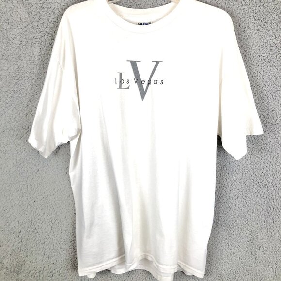 Vintage Las Vegas Shirt Mens Size XL White CK LOGO Y2K 2000s Crew Neck Tee - Picture 1 of 5